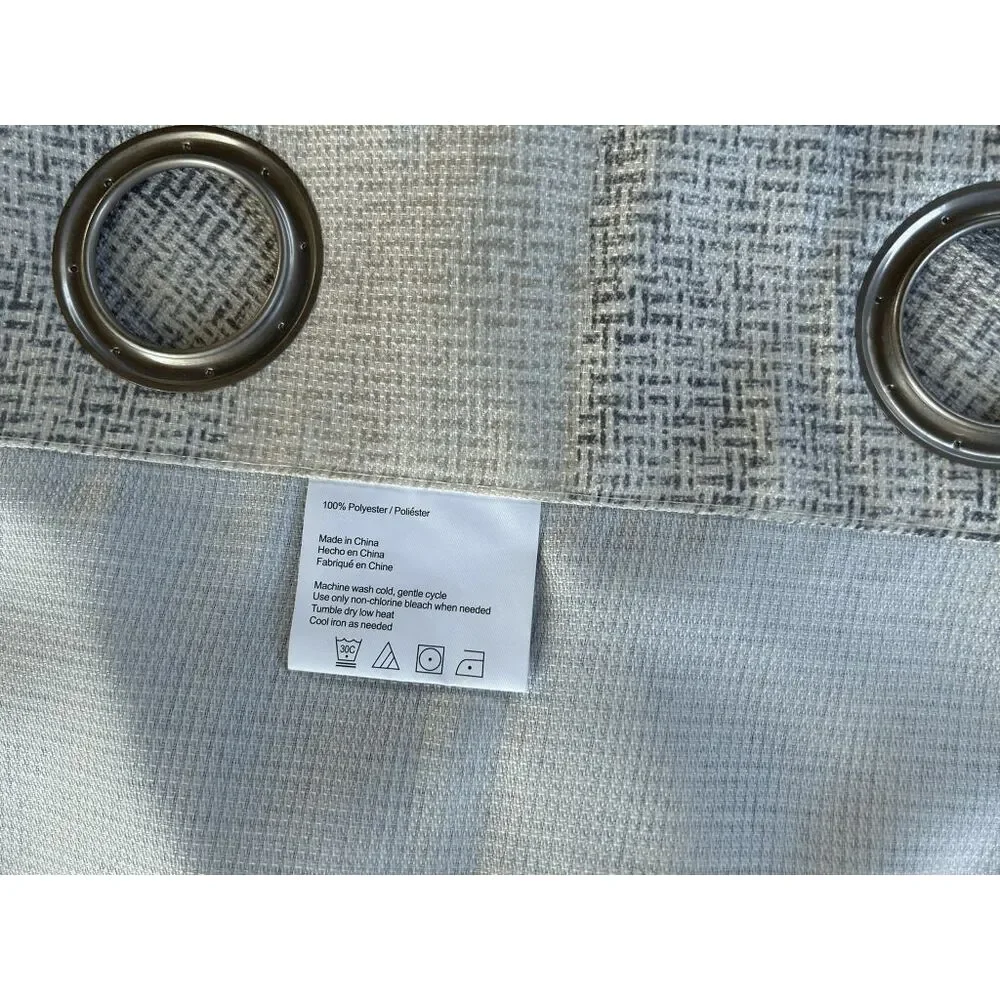 Grommet Panel Curtain Set of Two, Blue/ Cream/Gray Geometric Pattern, Long 84x39